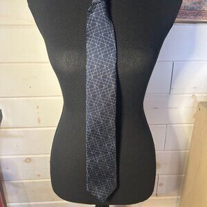 Dark Blue Abstract Geometric Tie with White Lines – 100% Polyester Men’s Necktie